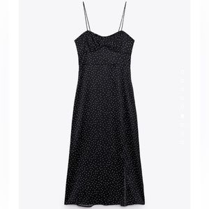 ZARA Dotted Midi Corset Dress